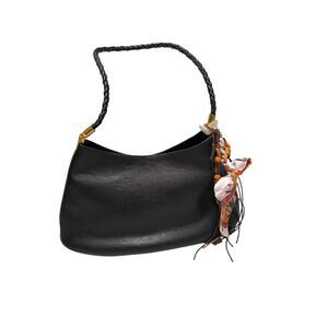 Women's Shoulder Bag in Black w Beaded Scarf Charm - New with Tags